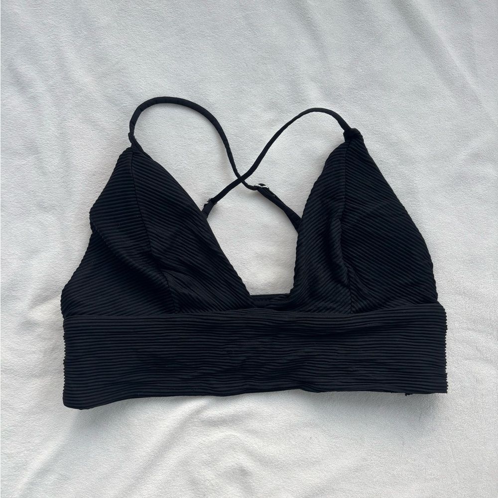 H&M Black Ribbed Bikini Top with Crisscross Straps